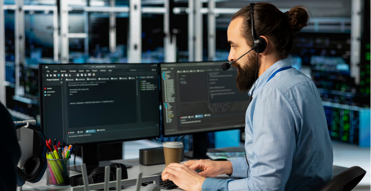 IT professional monitoring cybersecurity systems and network infrastructure.